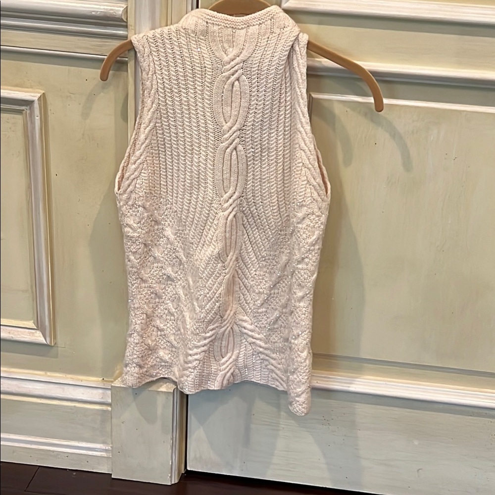 Cream Cable Knit Wool Sleeveless Sweater Size L